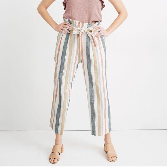 Tie-Waist Huston Pull-On Crop Pants in Stripe | SZ XS - Picture 3 of 12